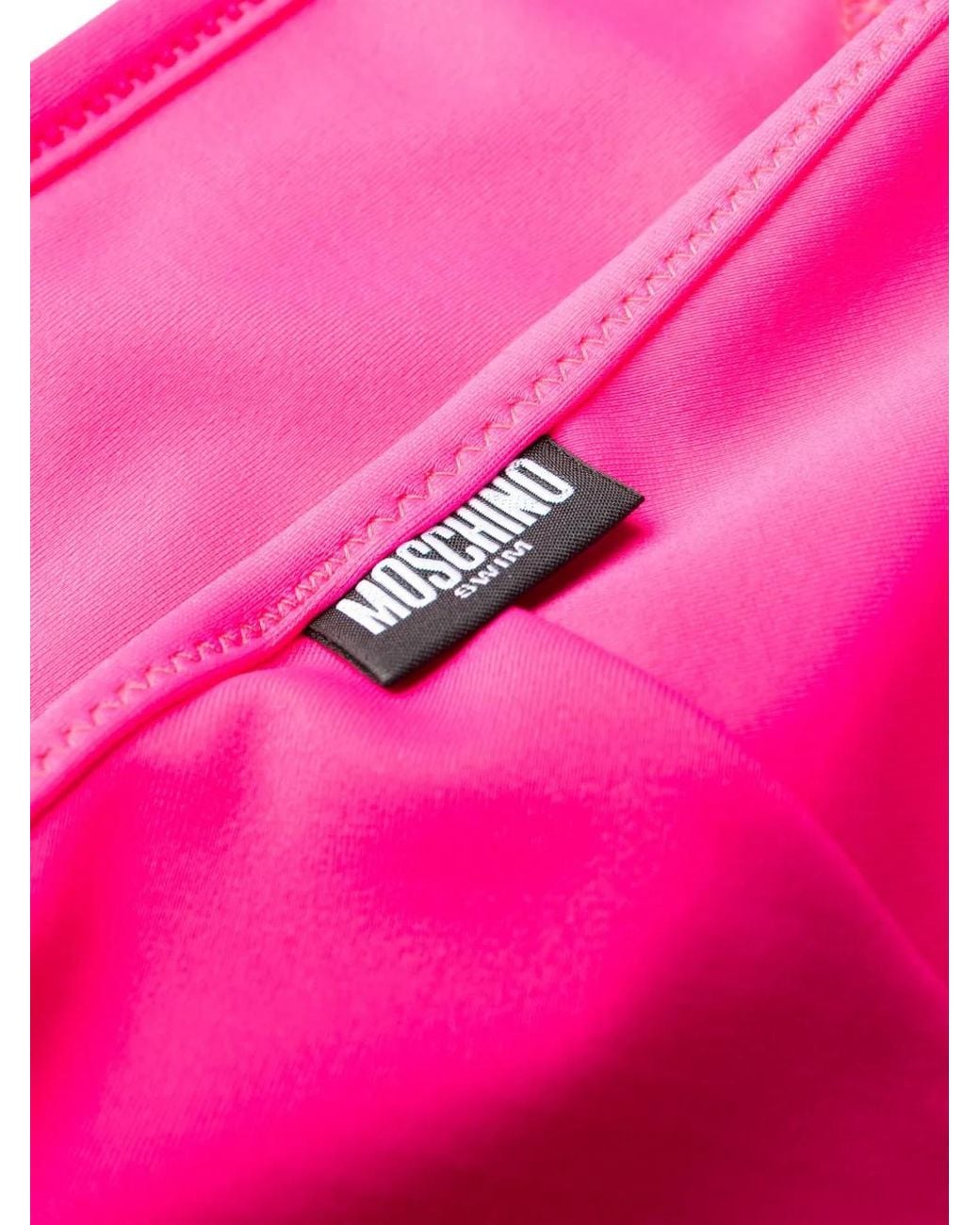 Moschino Pink Logo Patch Side Tie Bikini Bottoms
