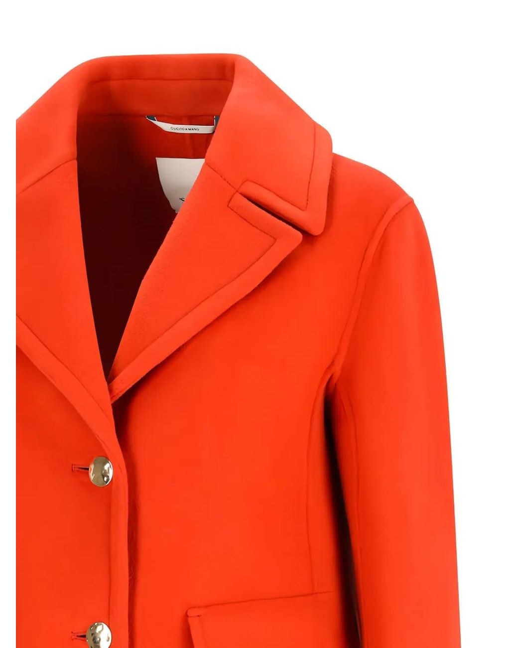 Max Mara Orange Button-Up Virgin Wool Breasted Coat