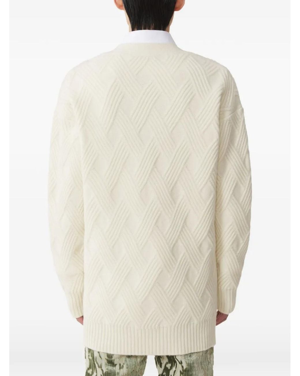 Lanvin White Cardigan Ample En Maille Torsadée for men