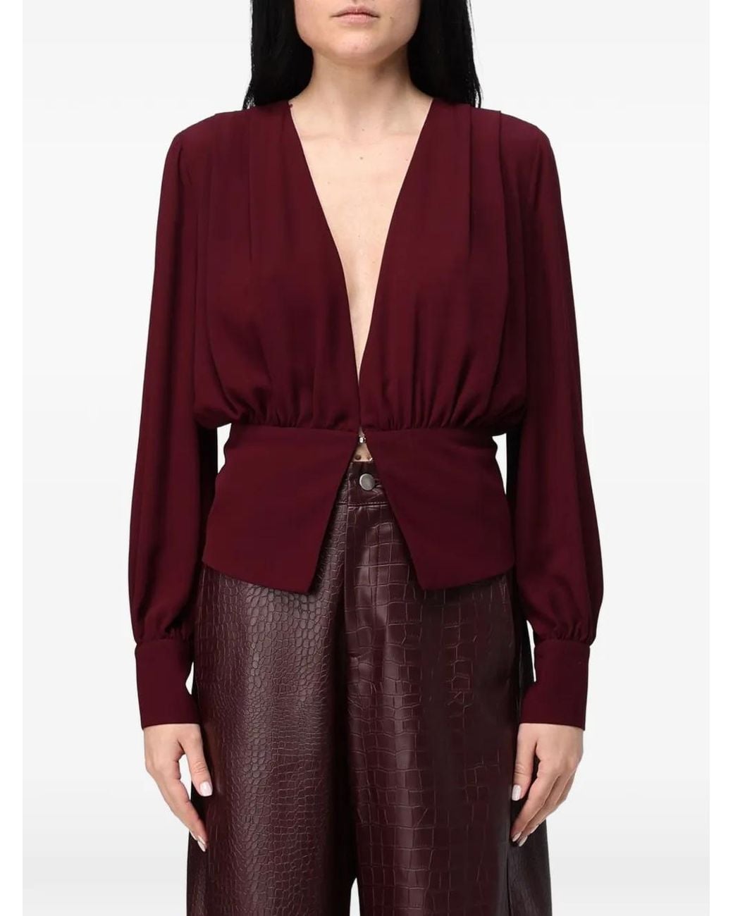 Hanita Plunging Gathered-Waist Blouse