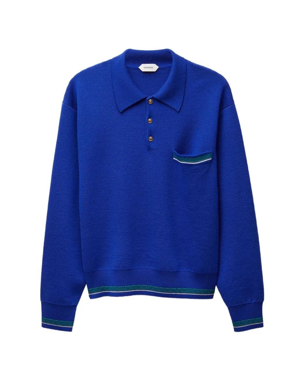 Versace Blue Jacquard Wool-Knit Polo Jumper for men