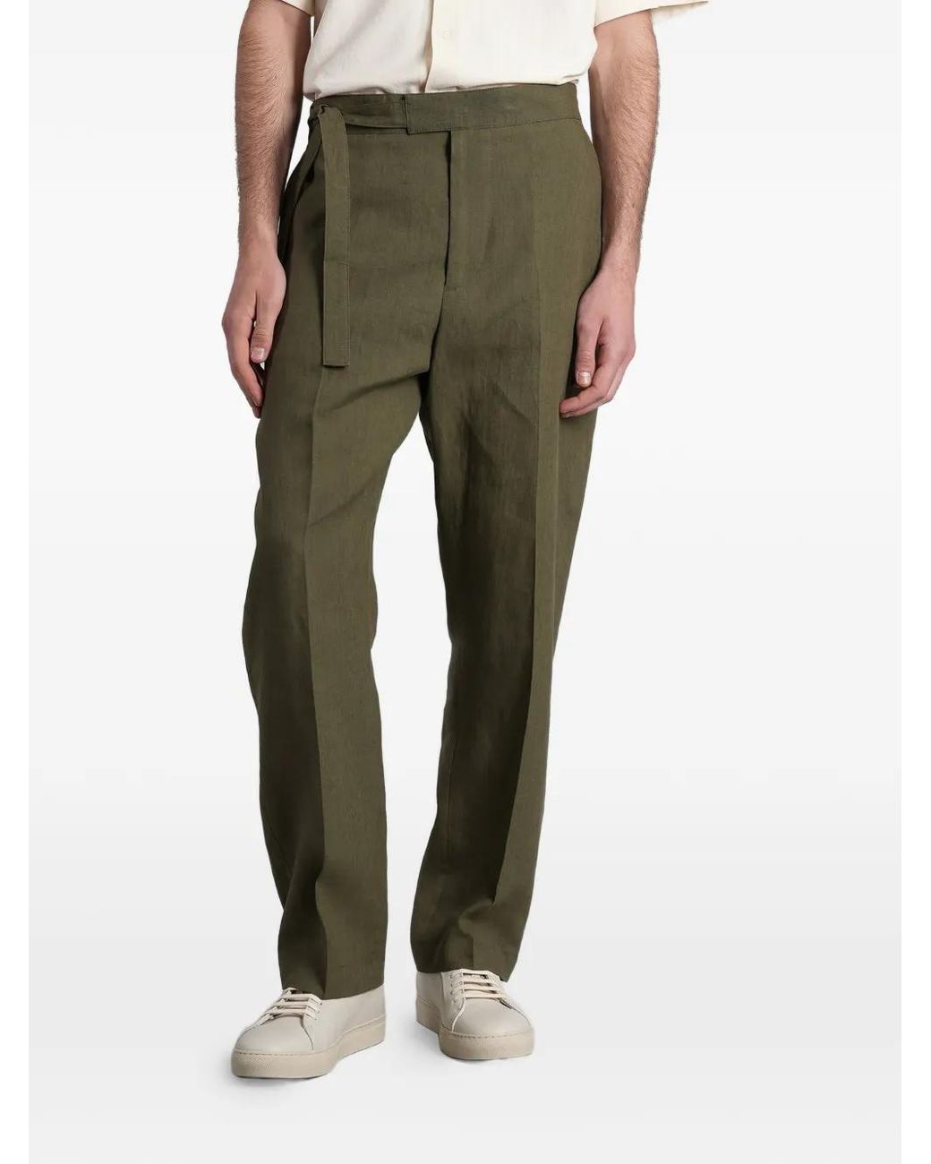 Paul Smith Green Belted Pressed-Crease Trousers for men