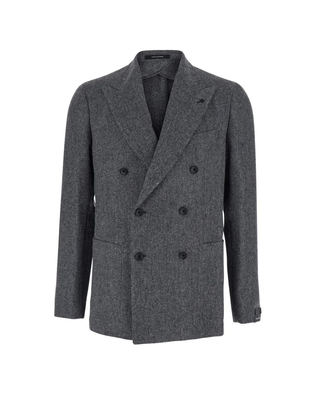 Tagliatore Gray Herringbone Double-Breasted Blazer for men
