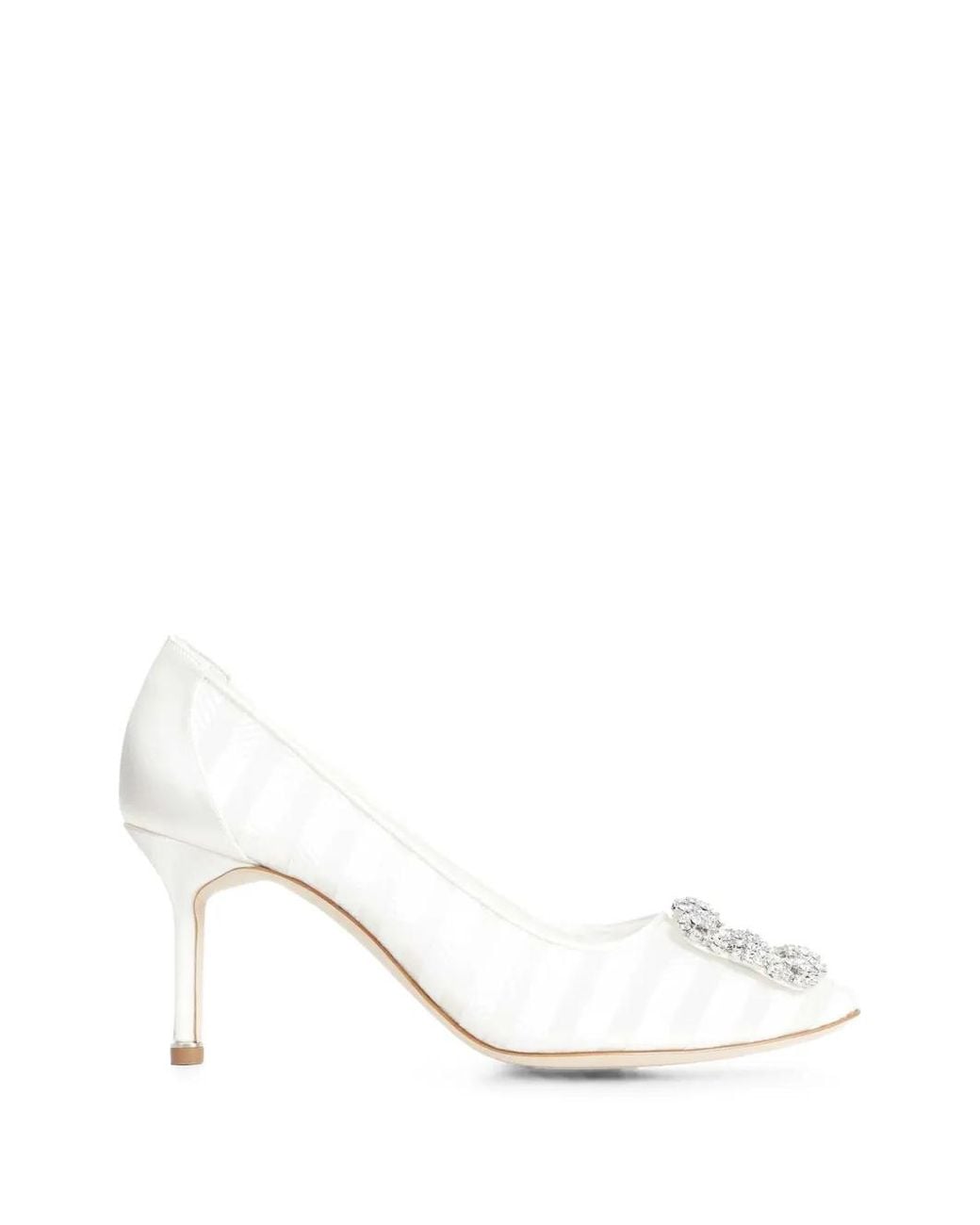 Manolo Blahnik White Hangisila Crystal-Buckle Pumps