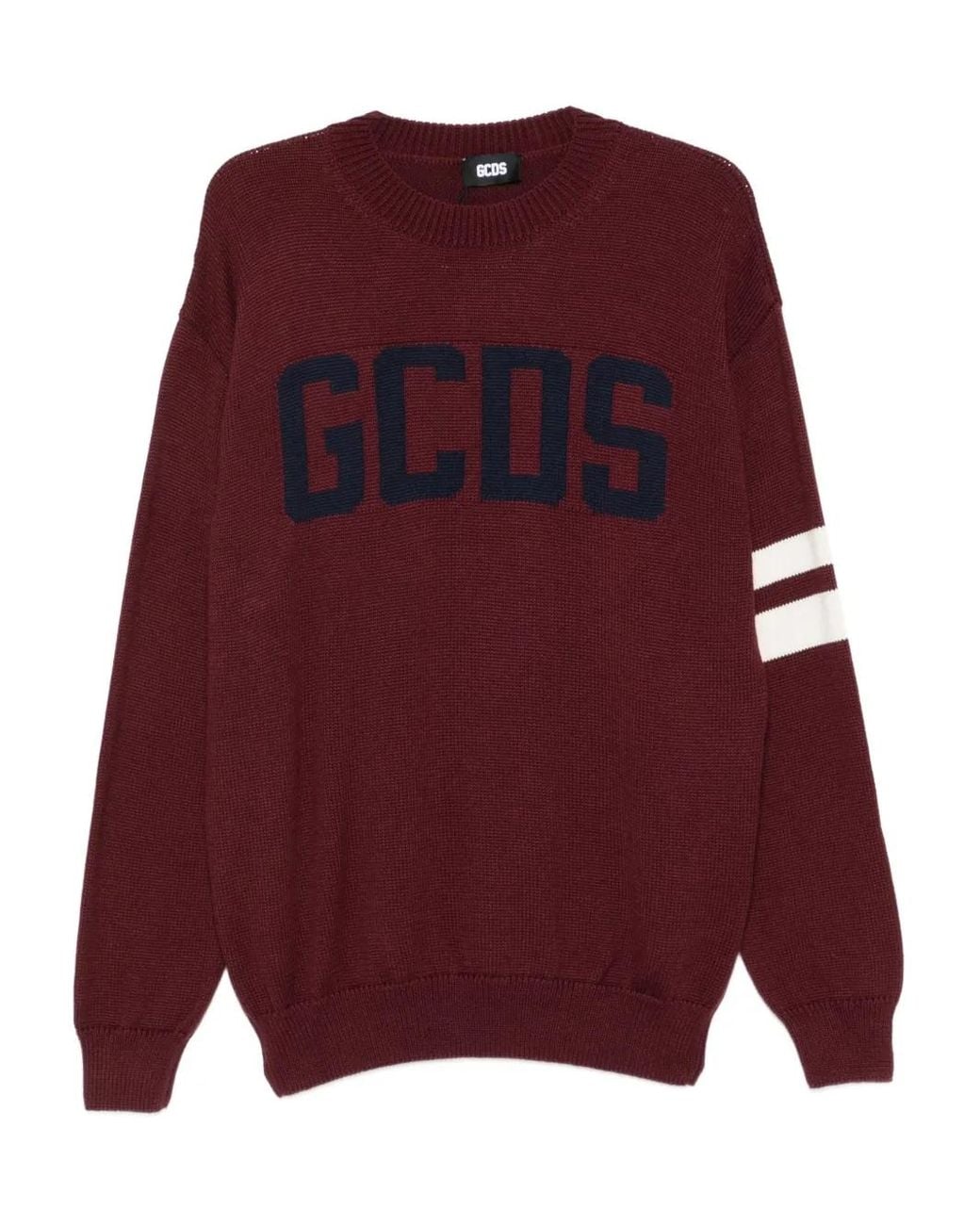 Gcds Purple Crew-Neck Stripe-Detail Sweater for men