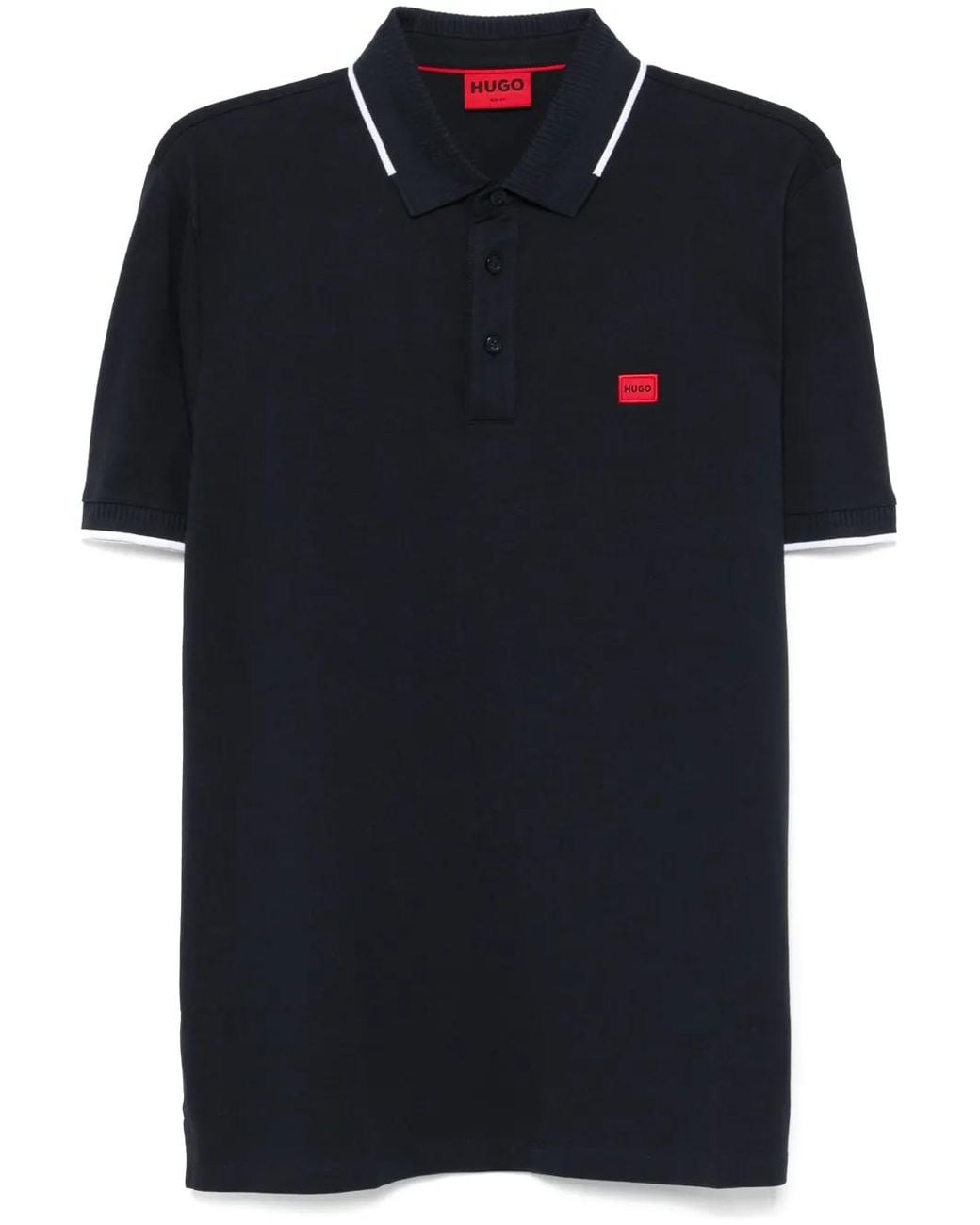 HUGO Black Cotton-Piqué Slim-Fit Polo Shirt With Logo Label for men