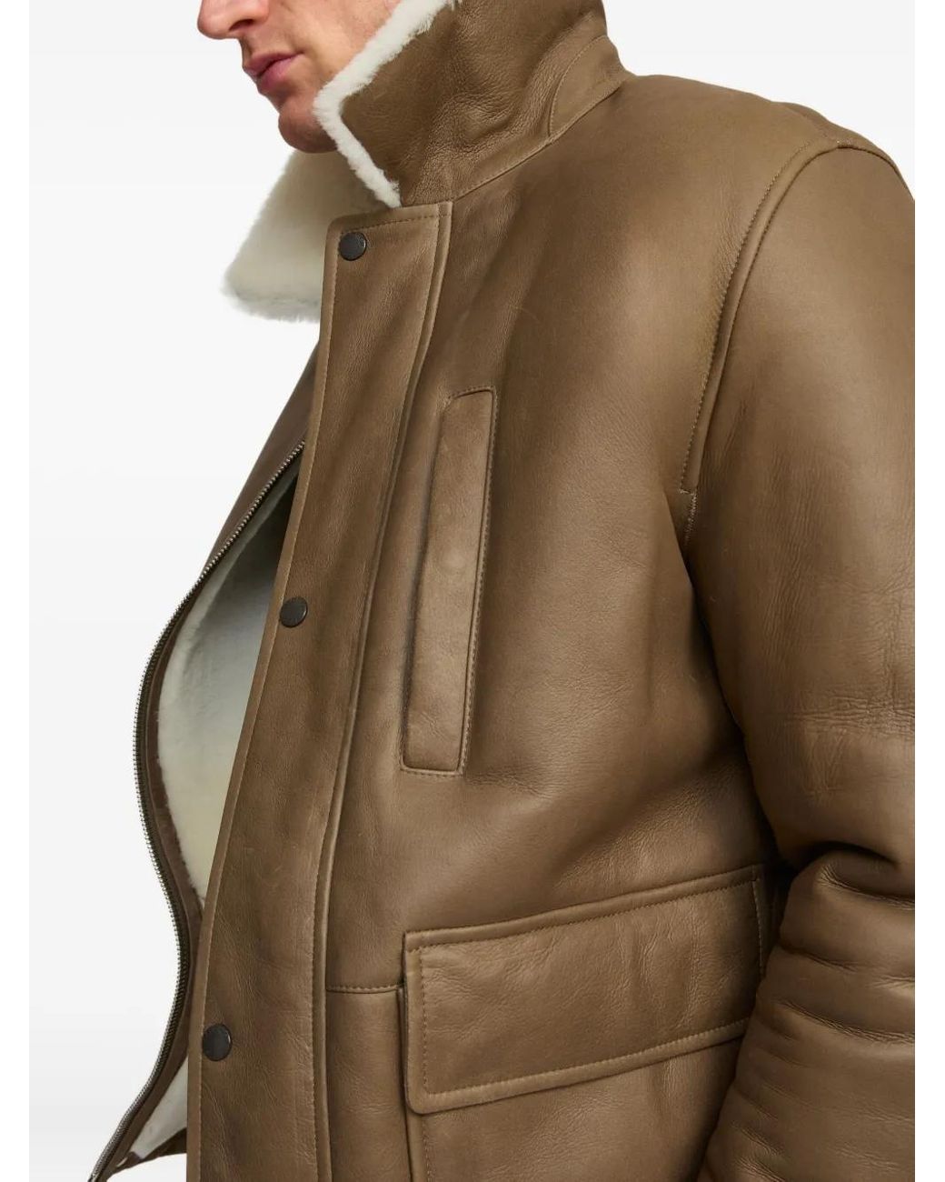 Yves Salomon Brown Shearling Collar Leather Jacket for men