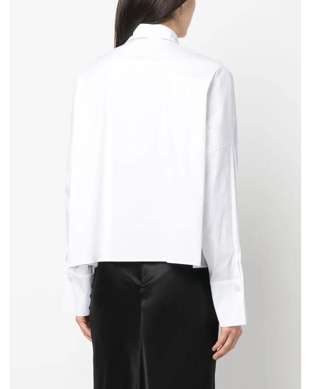 Genny White Embellished-Trim Cropped Shirt