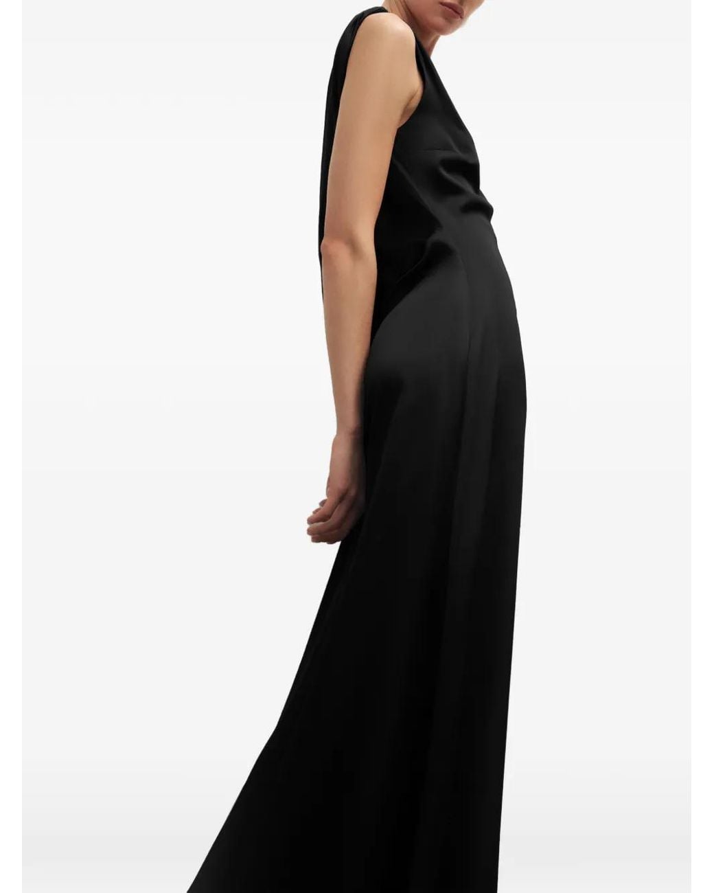 MARCELLA Black Laurel Asymmetrical-Strap Maxi Dress