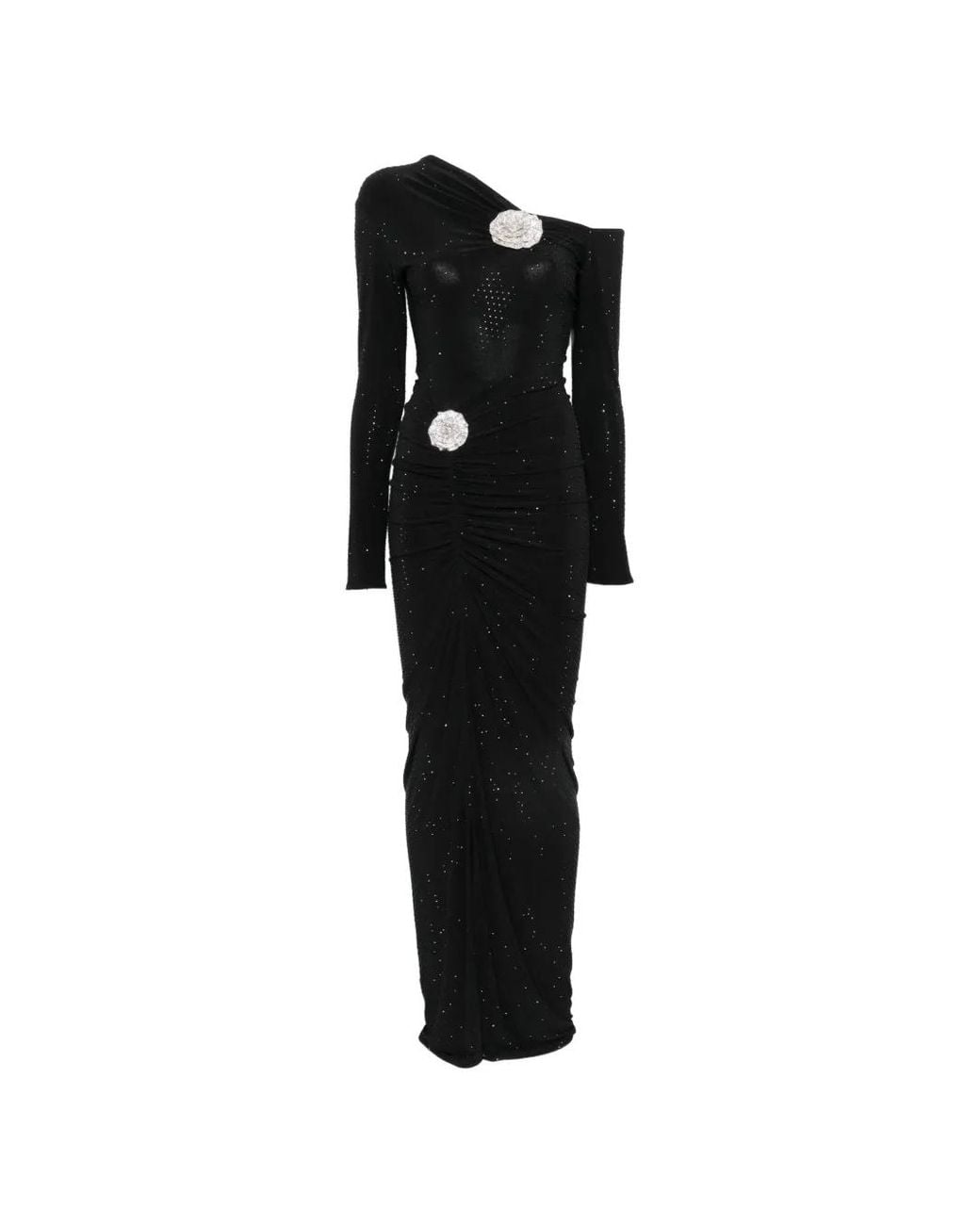 Miron Black Embellished Floral-Accent Maxi Dress