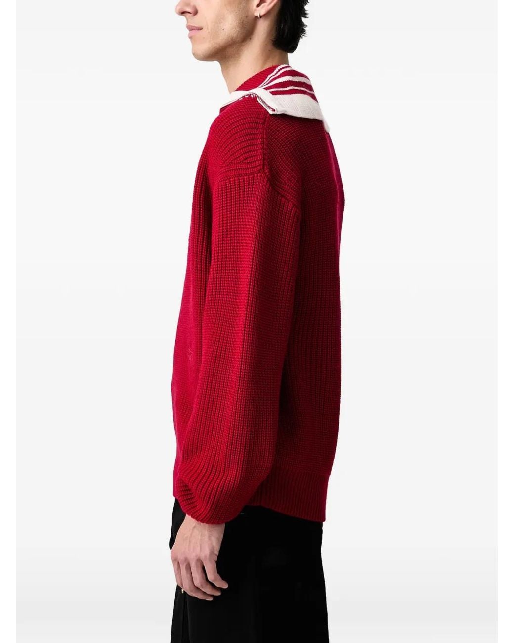 Filling Pieces Red Quarter-Zip Ribbed Sweater for men