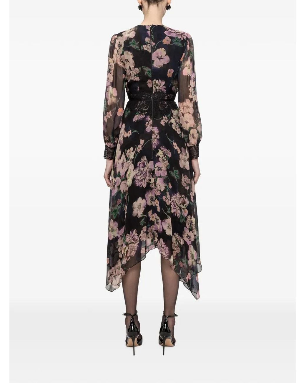 Nissa White Lace Insert Chiffon Midi Dress
