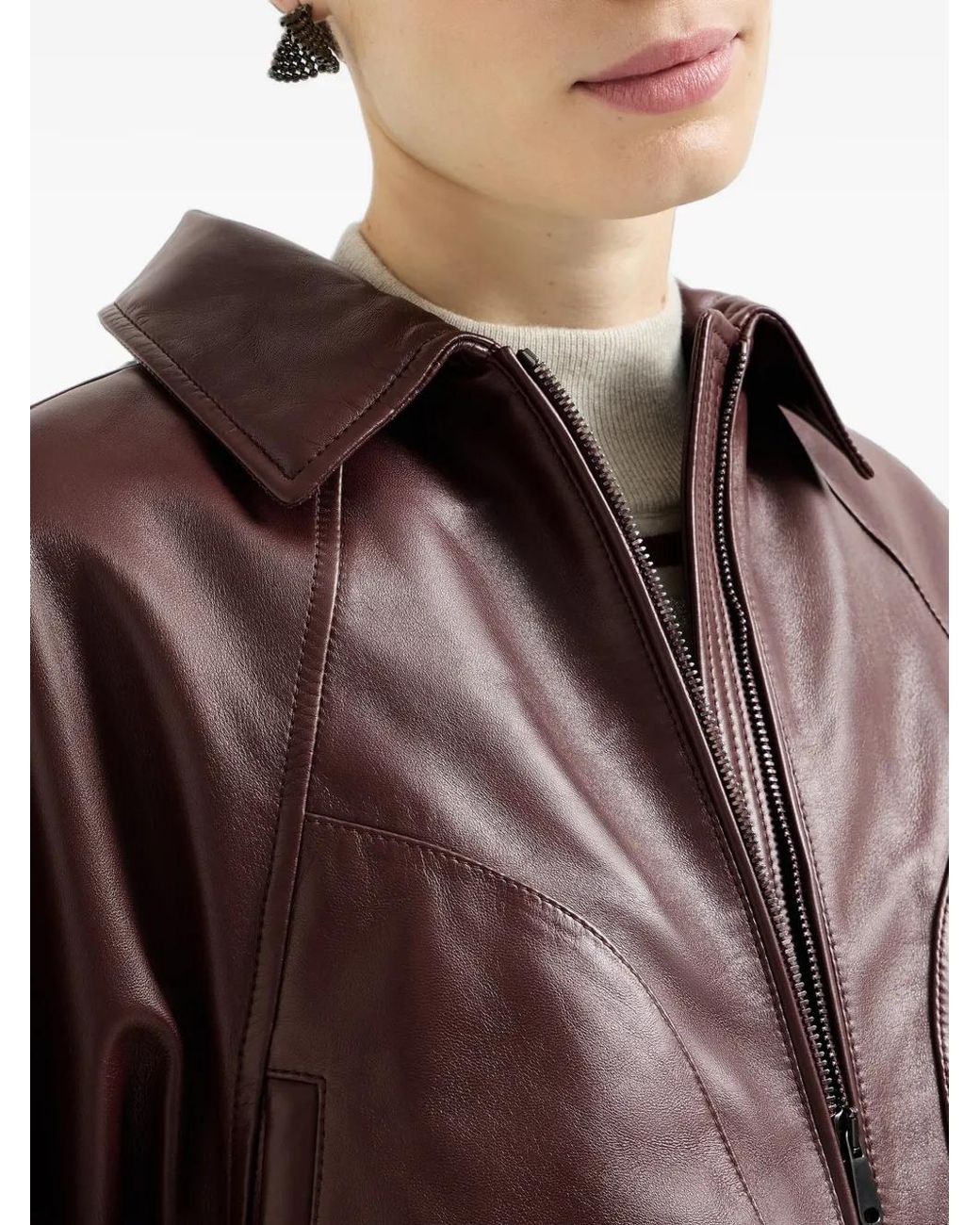 Brunello Cucinelli Purple Nappa Leather Drawstring Jacket