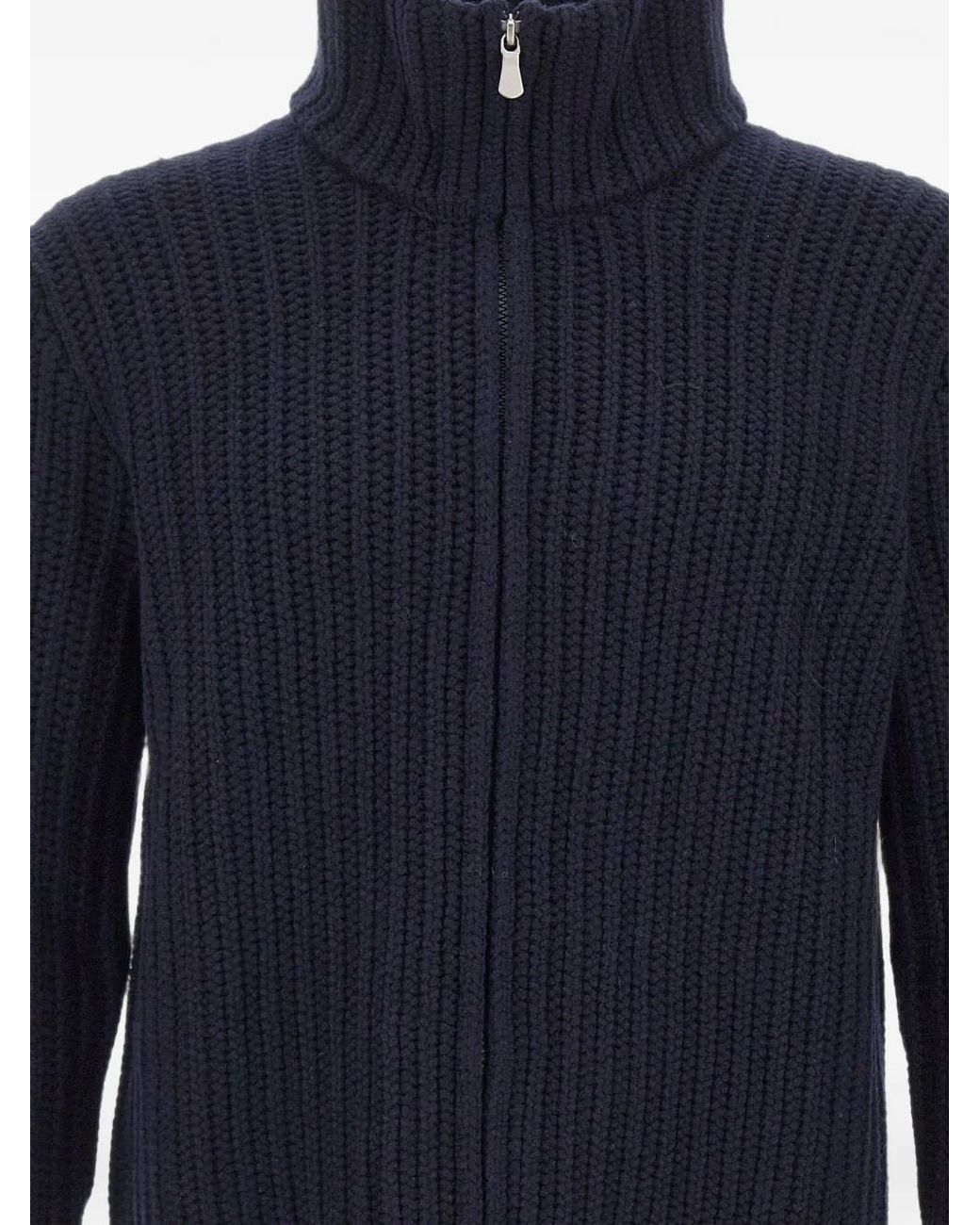 Gran Sasso Blue Ribbed-Knit Zip-Up Cardigan for men