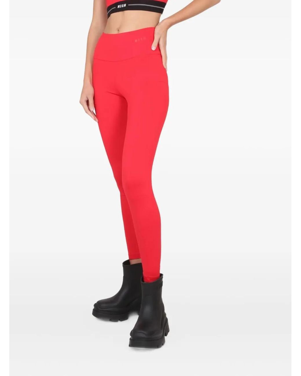 MSGM Red Legging À Logo Imprimé