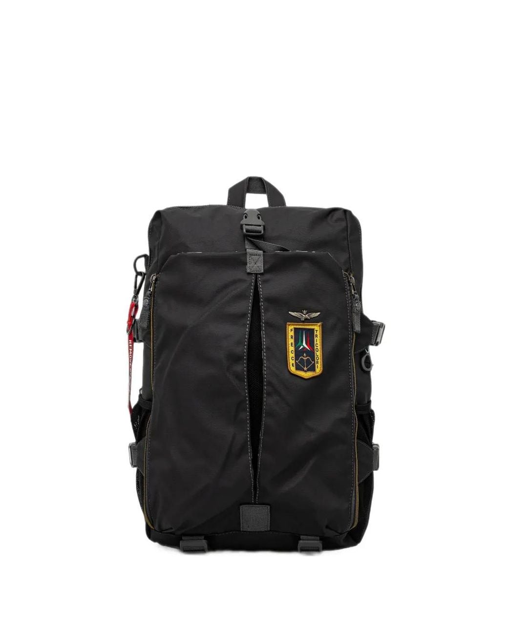 Aeronautica Militare Black Logo-Patch Buckle-Fastening Backpack for men