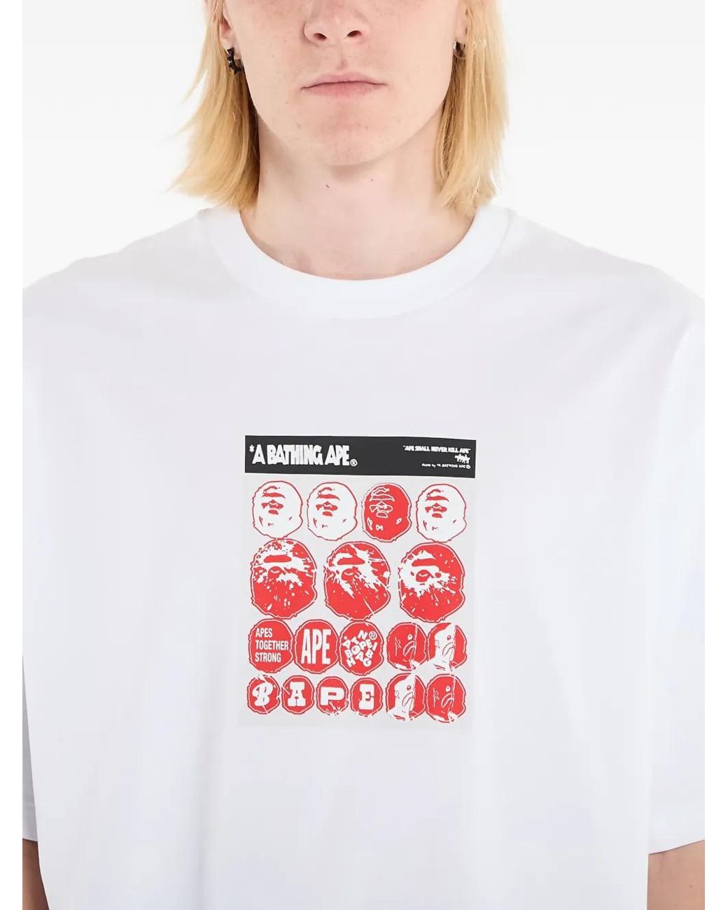 A Bathing Ape White Sticker Graphic-Print T-Shirt for men
