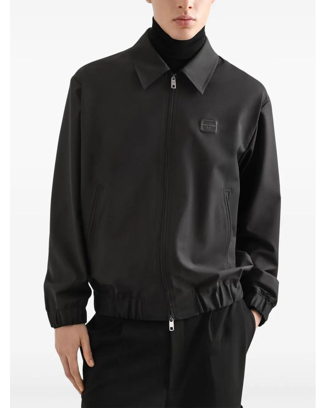Dolce & Gabbana Black Wool Canvas Jacket With Plaque for men