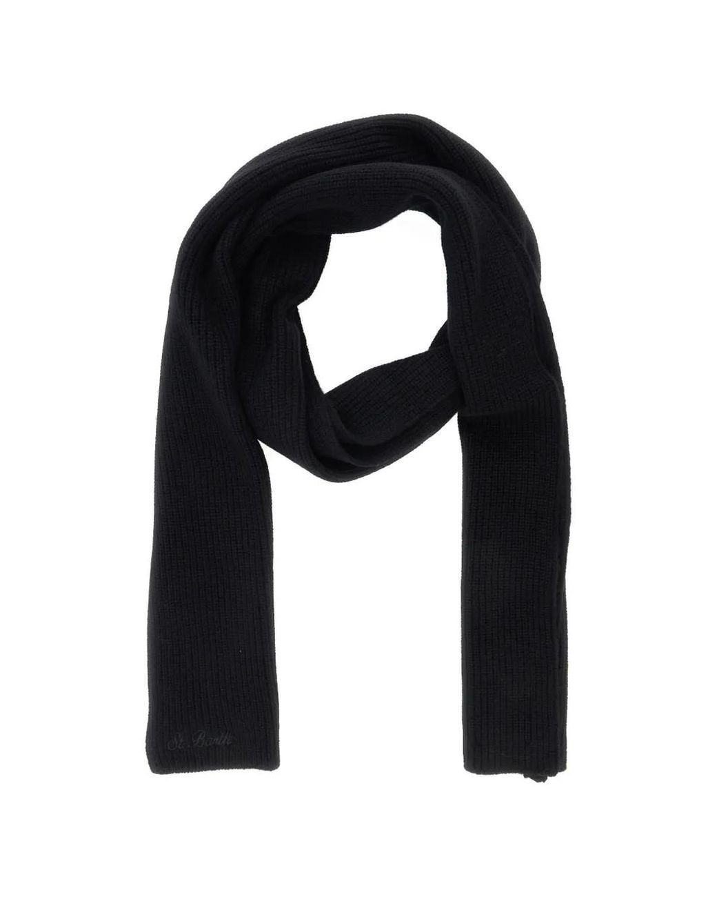 Mc2 Saint Barth Black Ribbed-Knit Scarf