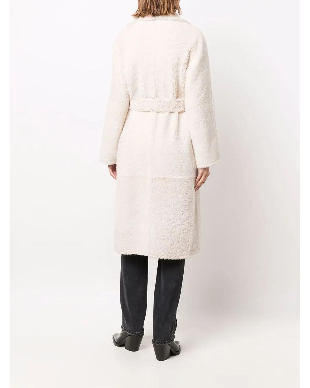 Yves Salomon Natural Belted Shearling Coat