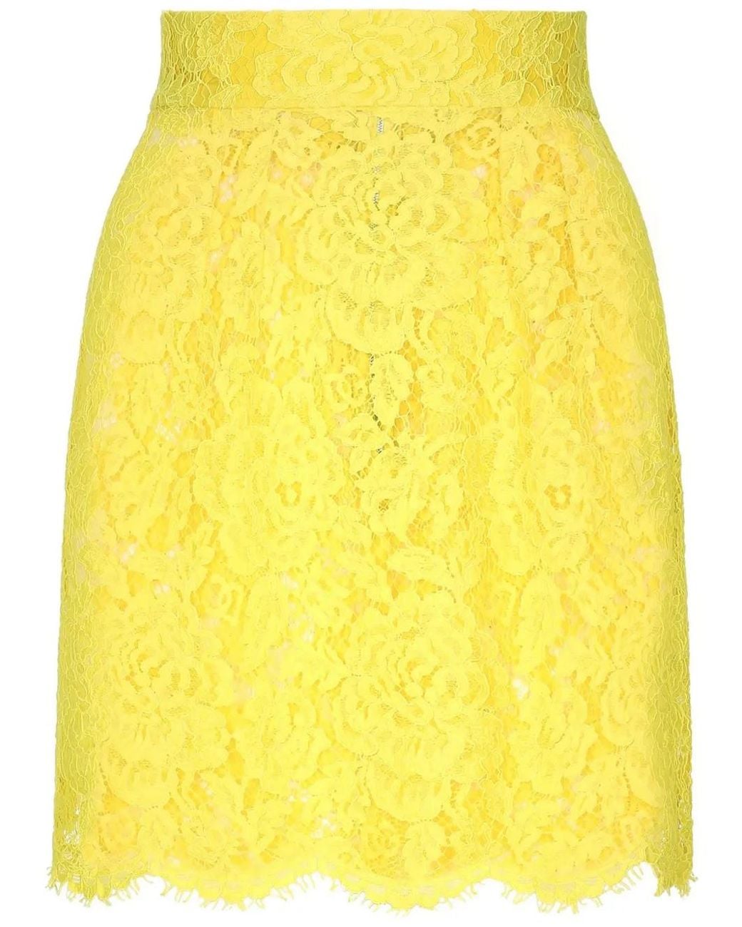 Dolce & Gabbana Yellow Floral Lace Mini Skirt