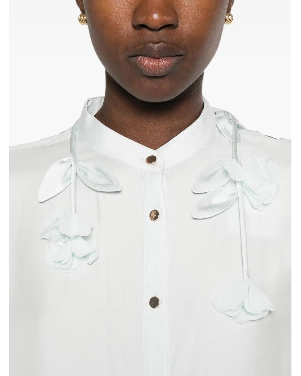 Self-Portrait White Floral-Embellished Shirt