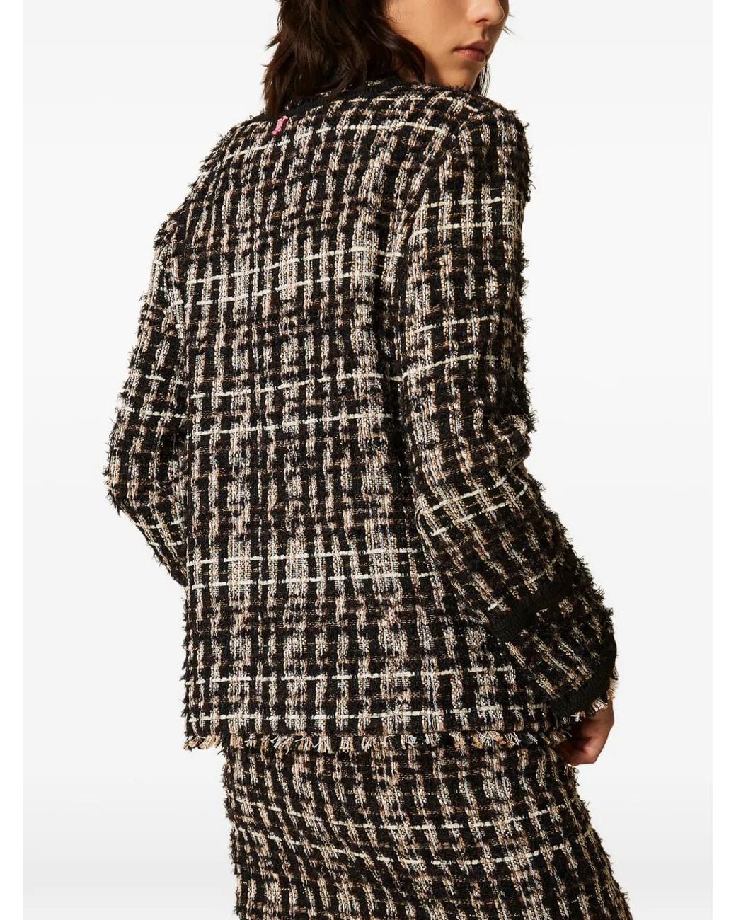 Twinset Black Veste Myfo En Tweed À Boutons À Ornements