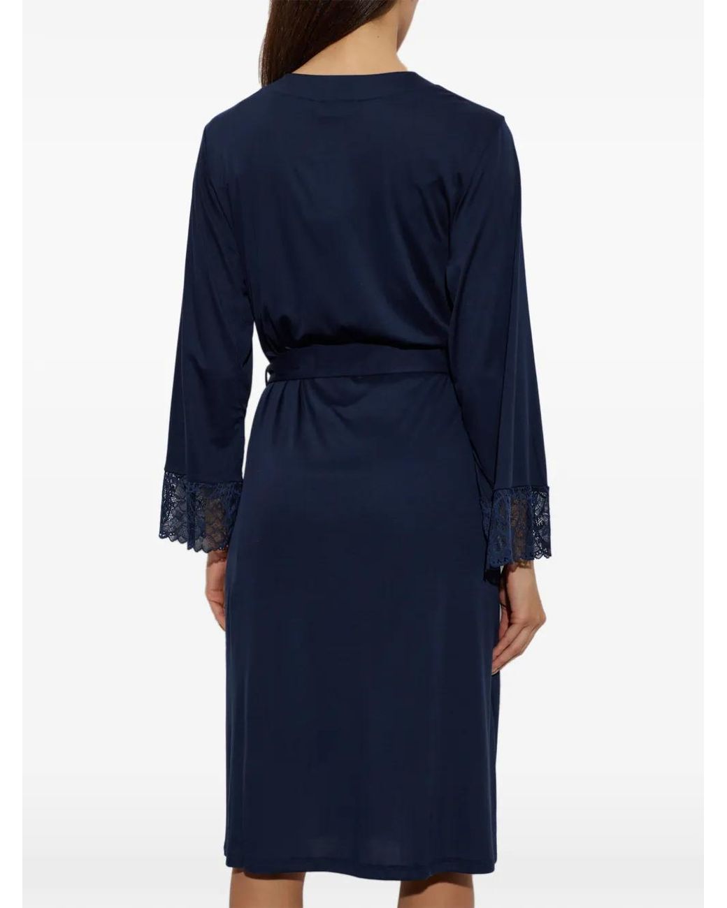 Hanro Blue Azelia Lace-Trim Dressing Gown
