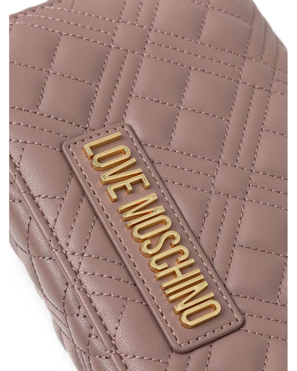 Love Moschino Gray Logo-Lettering Quilted Crossbody Bag