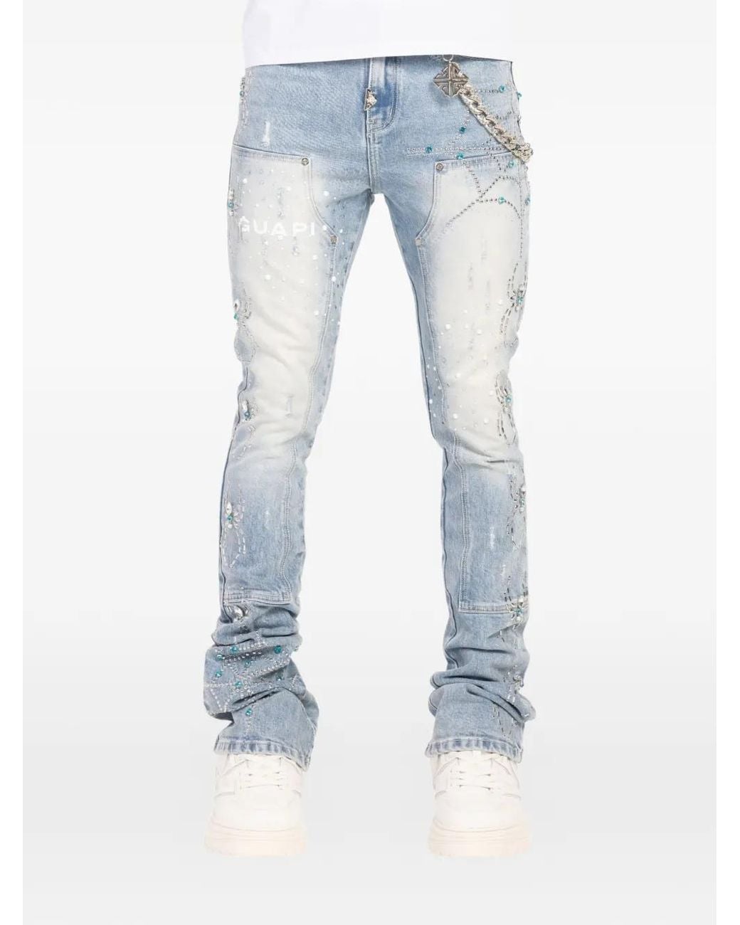 GUAPI Blue Spider-Motif Slim-Fit Jeans for men