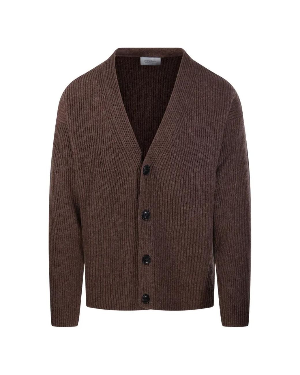 Diana Studio Brown Ribbed-Knit V-Neck Cardigan for men