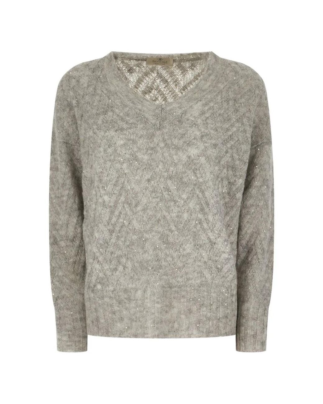 Panicale Gray Sequin-Embellished Chevron-Knit Sweater
