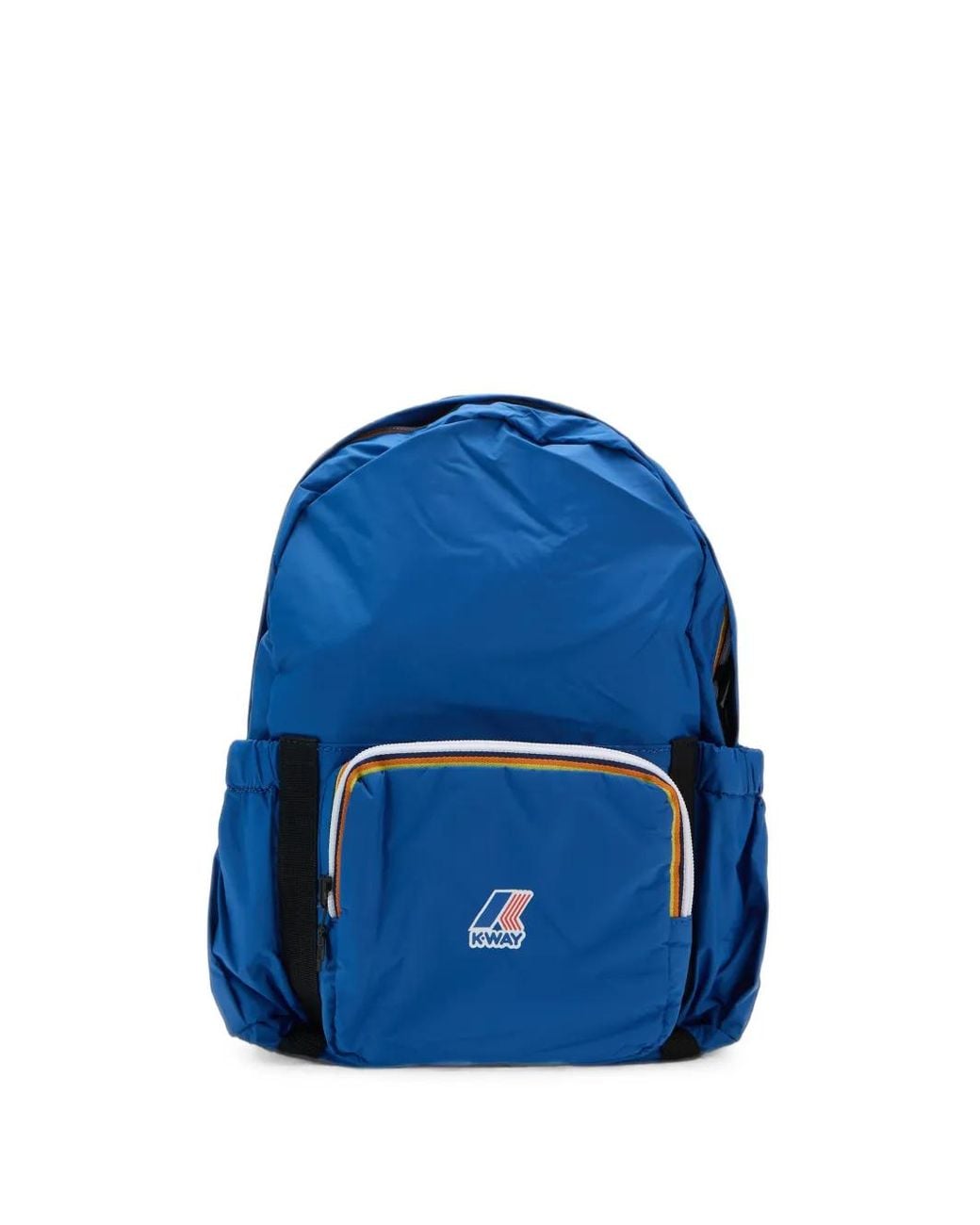 K-Way Blue Striped-Zip Logo-Patch Backpack for men