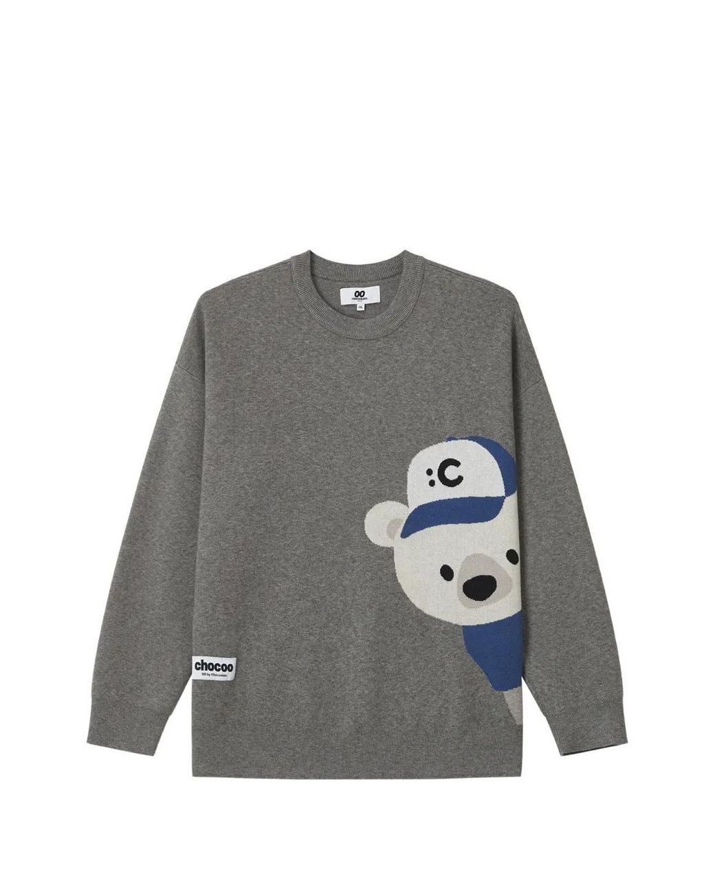 Chocoolate Gray Bear-Intarsia Crew-Neck Sweater for men