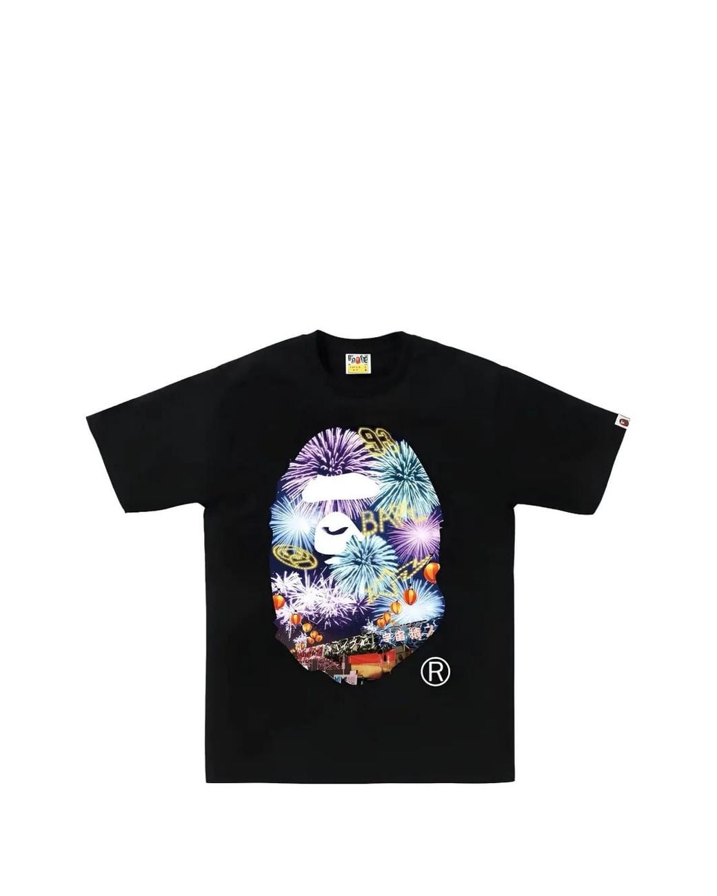 A Bathing Ape Black Firework Ape Head T-Shirt for men