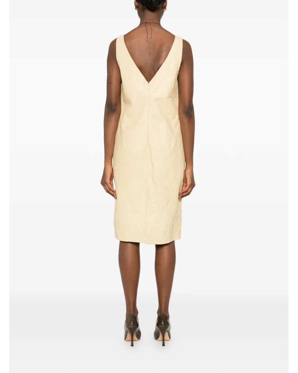 Totême White Crinkled Leather Dress Champagne