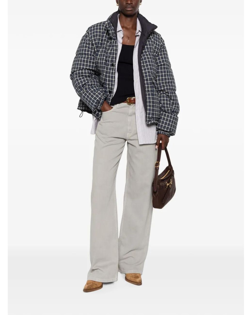 Miu Miu Blue Reversible Flannel Down Jacket