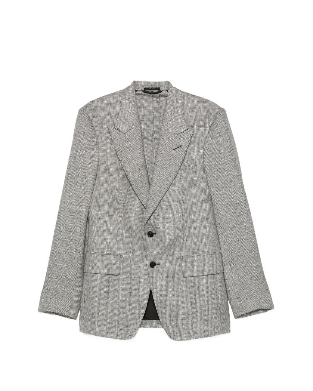 Tom Ford Gray Herringbone-Pattern Peak-Lapels Blazer for men