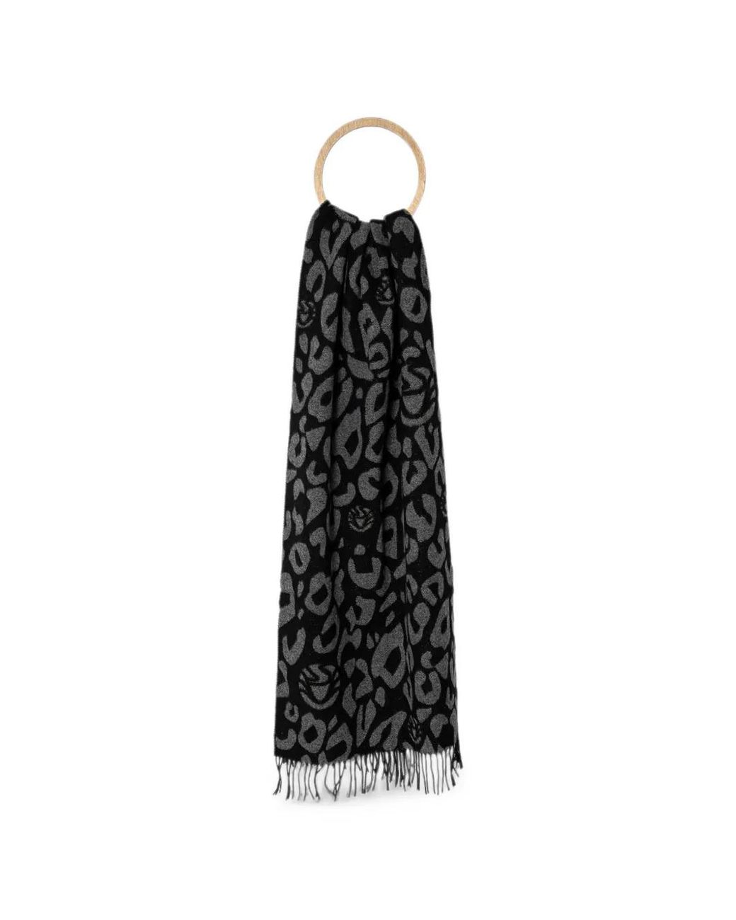 Sportalm Black Écharpe Frangée À Imprimé Léopard