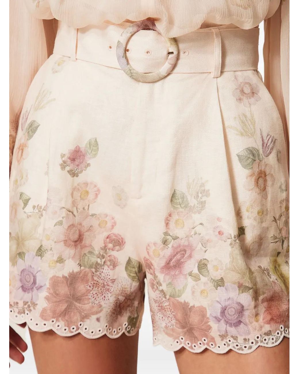 Twinset Natural Floral-Print Linen Shorts