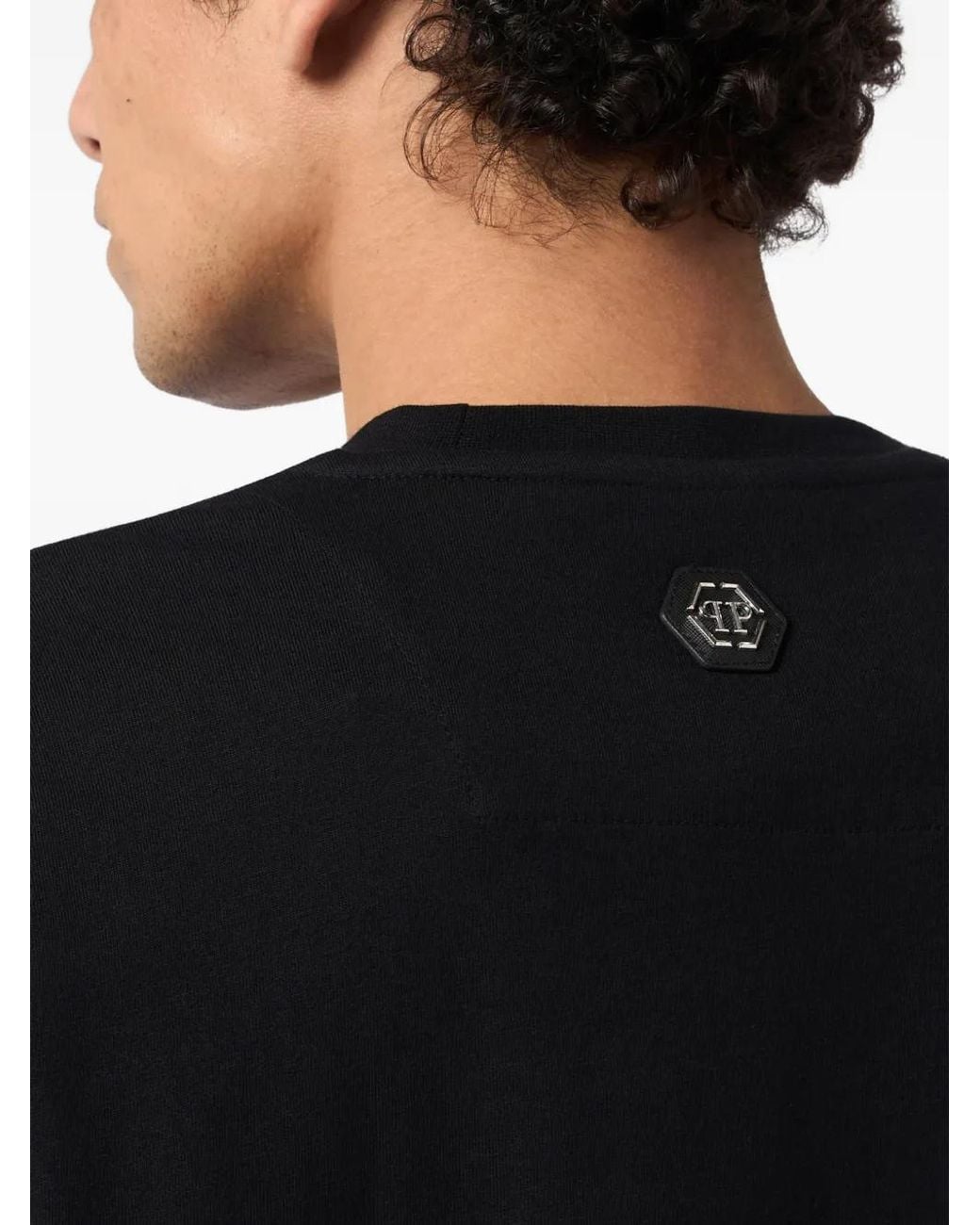 Philipp Plein Black Round Neck T-Shirt Dollar Dripping Skull for men