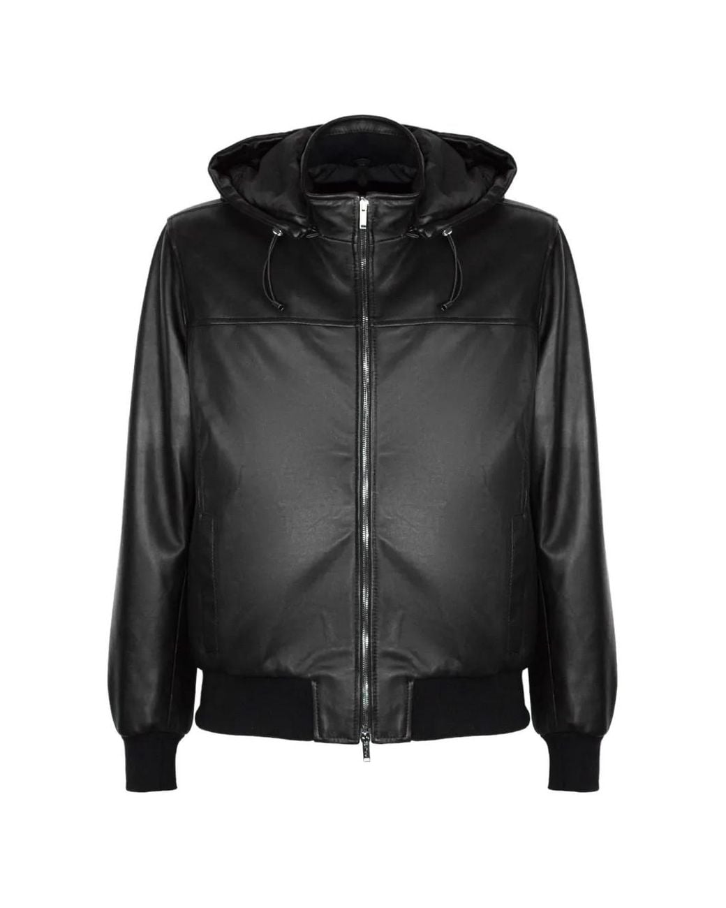 Volfagli Black Kant Hooded Leather Jacket for men