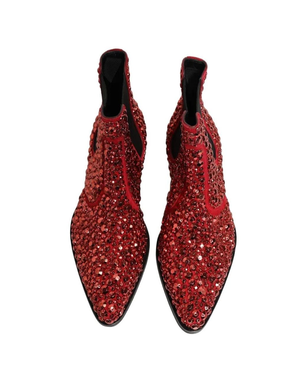 Dolce & Gabbana Red Crystal-Embellished Chelsea Boots for men
