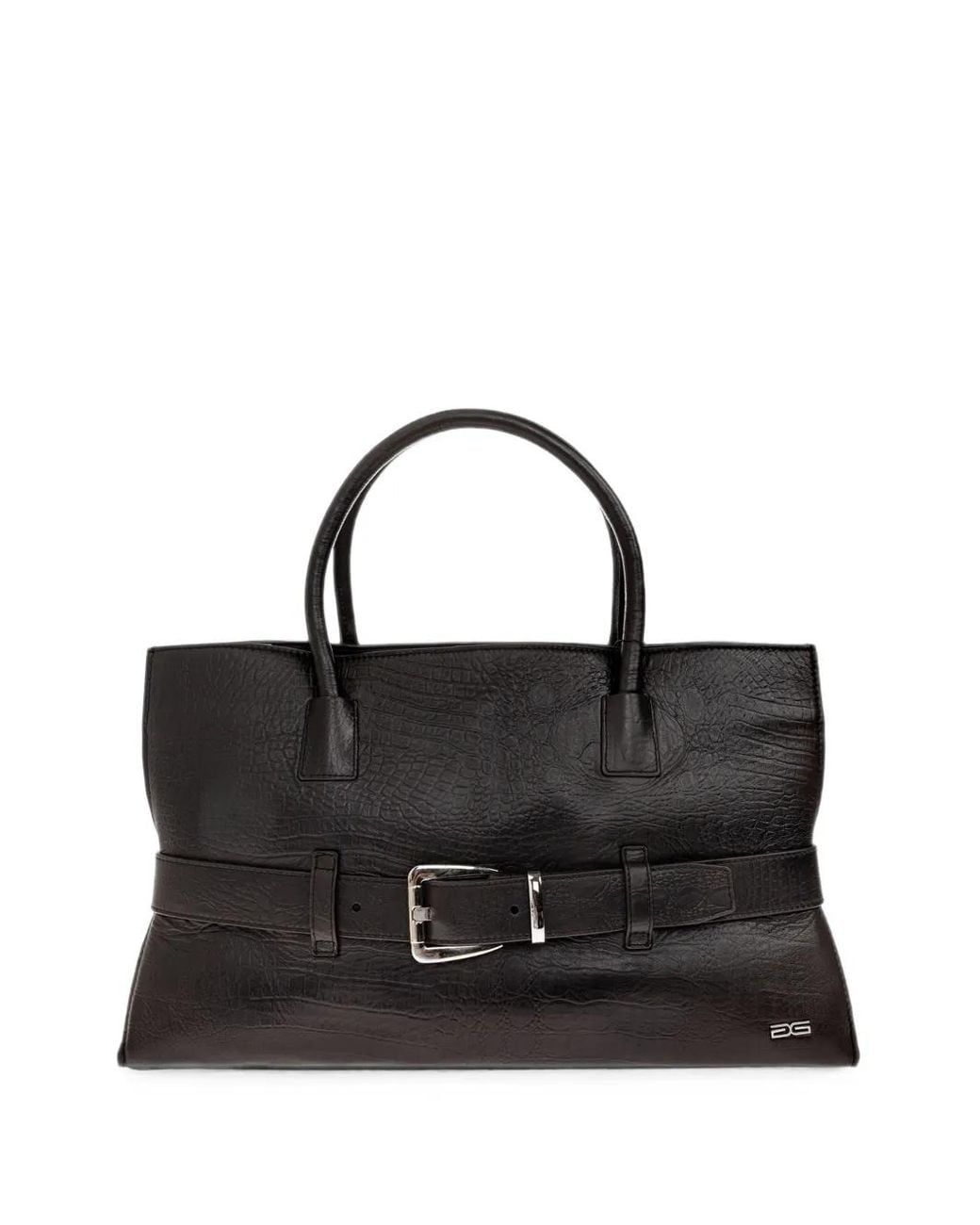 Gestuz Black Gzcrolina Crocodile-Effect Buckled Tote Bag