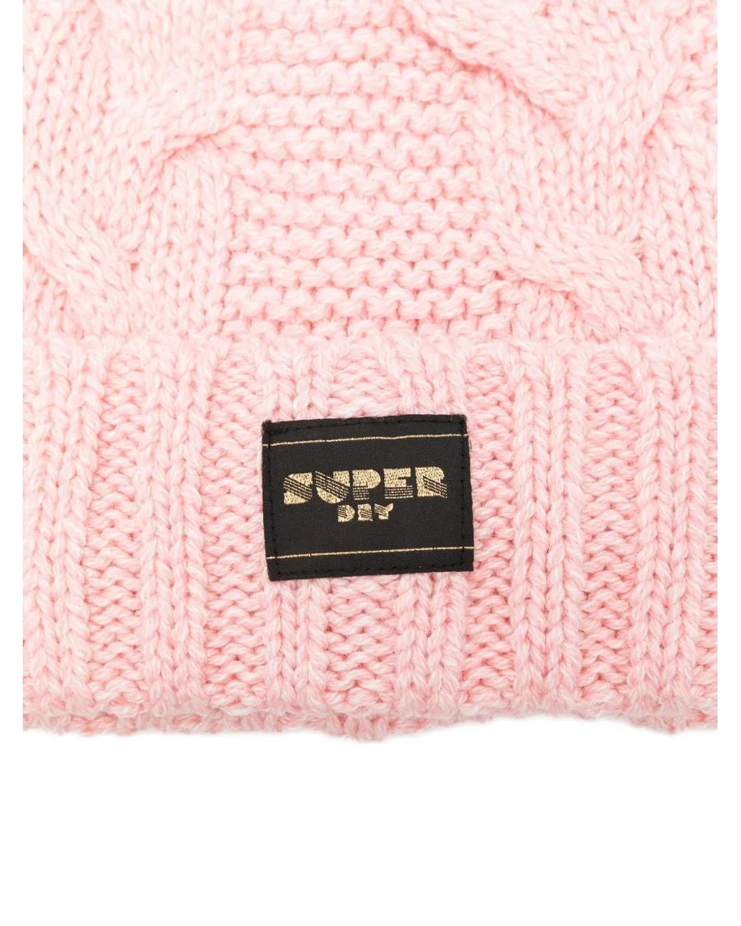 Superdry Pink Pom-Pom Cable-Knit Beanie