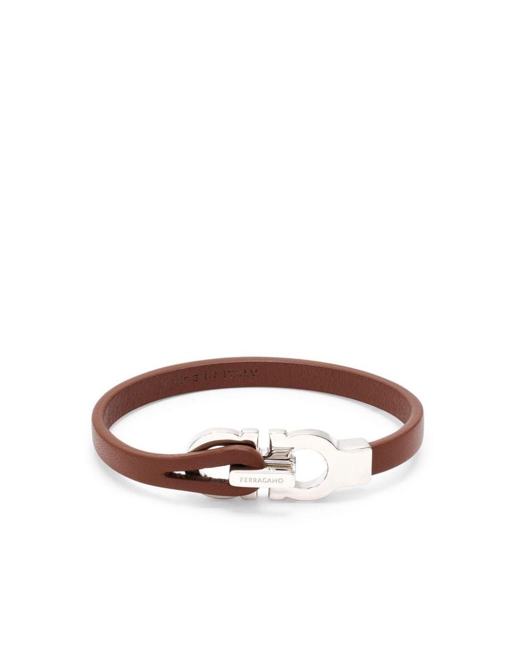 Ferragamo Gancini Leather Bracelet in Brown for Men | Lyst