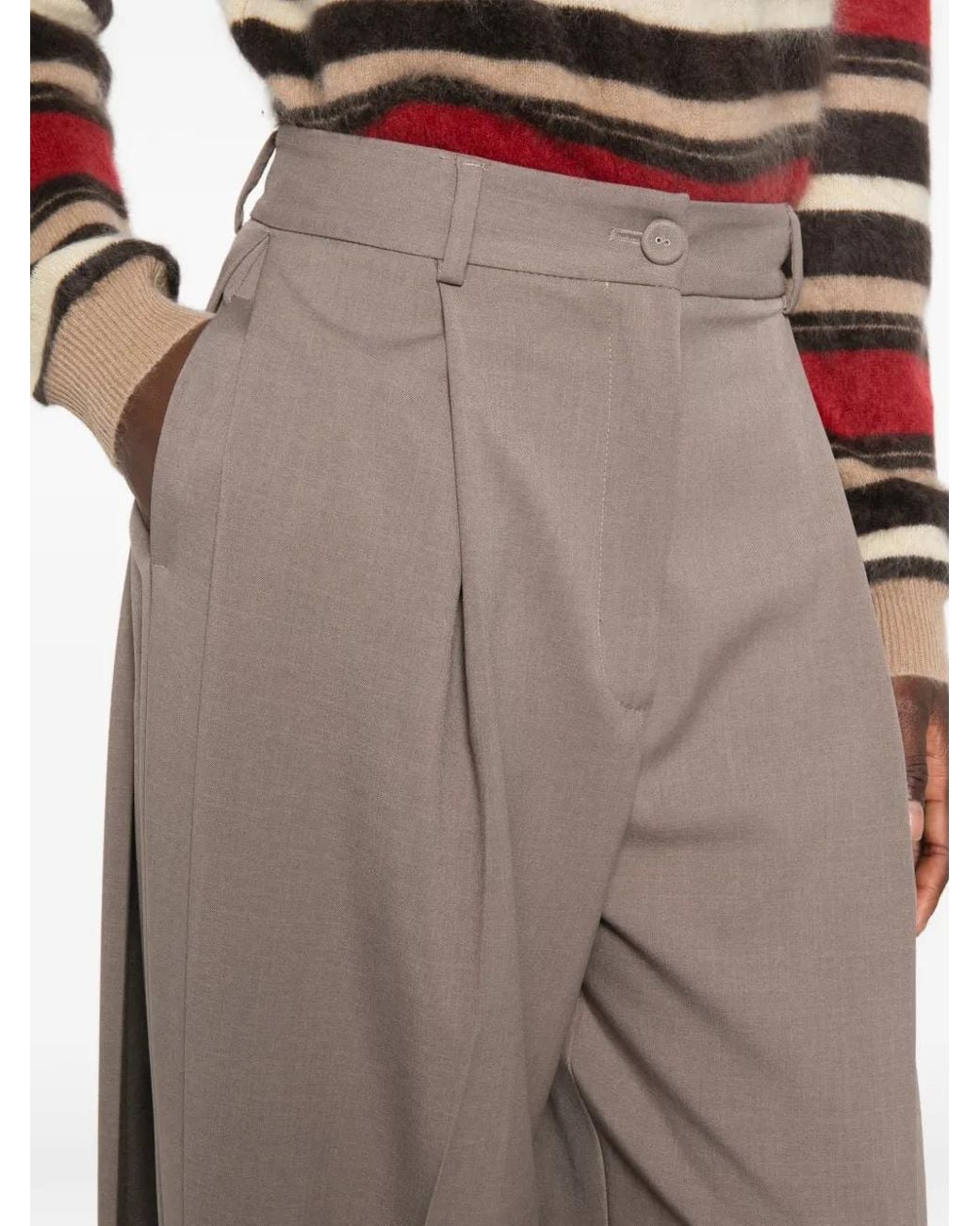 SOLOTRE Gray Pleated Button-Cuff Trousers