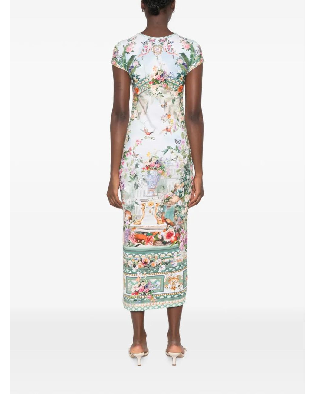 Camilla White Floral-Print Rhinestone-Embellished Midi Dress