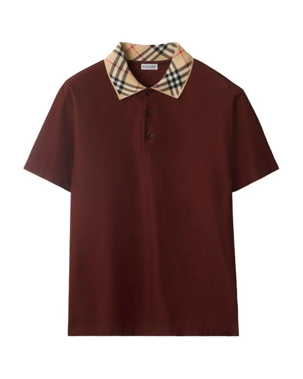 Burberry Red Check Collar Cotton Polo Shirt for men