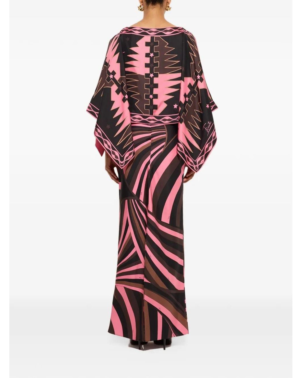Emilio Pucci Red Iride-Print Silk Dress With Cape
